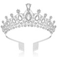 thumbnail image 1 of Coronas para mujer, corona de princesa plateada, corona de cristal para novia, boda, desfile, cumpleaños, fiesta, 1 of 5
