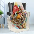 thumbnail image 4 of Animal Soft Flannel Fleece Throw Blanket, Hipster Rapper Tiger Sunglasses Hat and Camera Artist Hippie Comic Print, Cozy Plush for Indoor and Outdoor Use, 60" x 80", Multicolor, by Ambesonne, 4 of 5