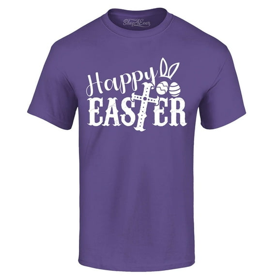 Shop4Ever Men's Happy Easter With Cross Graphic T-shirt XXXXX-Large Purple