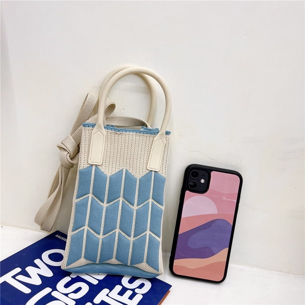 Bolso para teléfono móvil a cuadros, bolso de mensajero para mujer, mini bolso pequeño, lindo y ligero, bolso de mano para las cuatro estaciones, bolso de punto