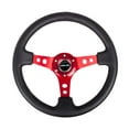 thumbnail image 2 of NRG Innovations NRG-RST-006RD Volant Renforcé - Volant Sport 350mm (3 Pouces de Profondeur) - Rayon Rouge avec Trous Ronds, Cuir Noir, 2 of 3