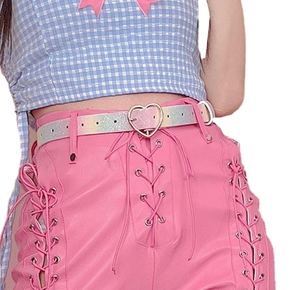 WINDLAND Harajuku Rainbow Color Belt Full Sequins Adjustable Heart Belt for Skirt Jeans