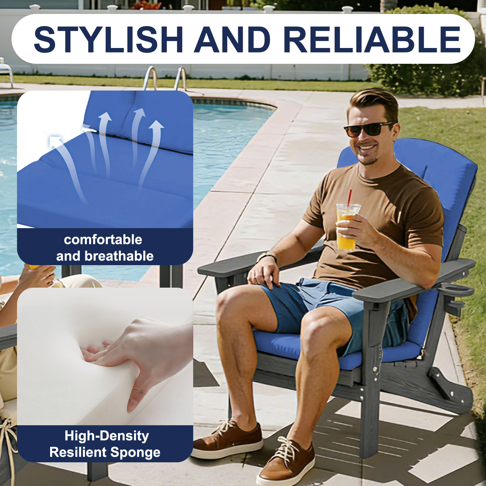 Outdoor Adirondack Chair Cushion, 50”x20” High-Back Rocking Chair Pad, Waterproof Patio Furniture Cushion for Indoor & Outdoor Use