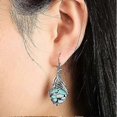 thumbnail image 3 of Texturized silver teardrop with Turquoise earrings vintage dangle earrings for women, 3 of 4