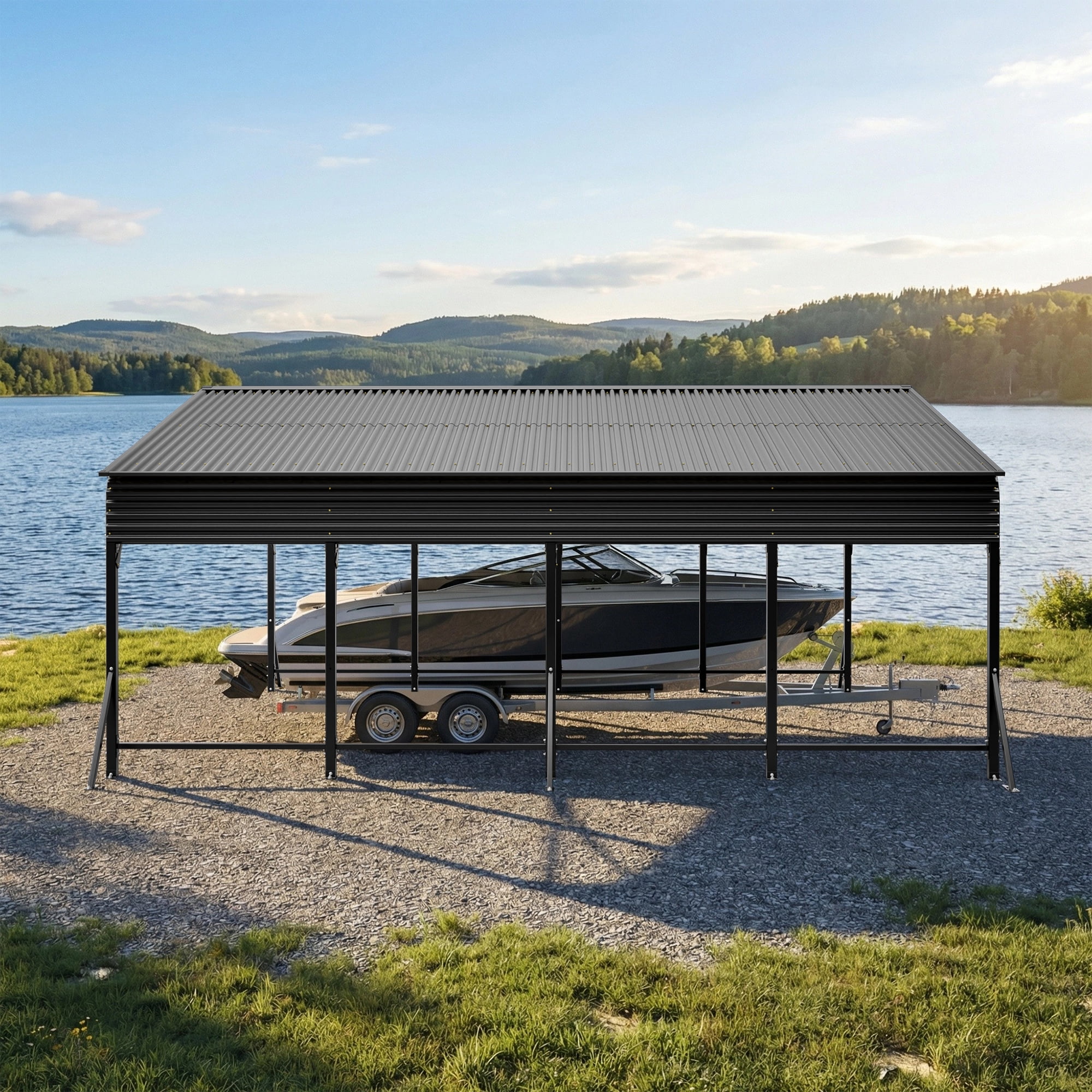 Taoruifang 20x20 ft Galvanized Steel Carport Canopy, Heavy Duty UV-Proof Waterproof Roof, Black