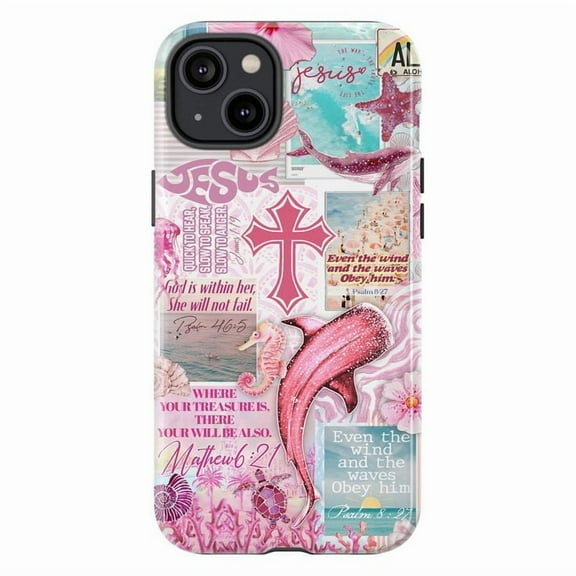 Christian Bible Verse Collage Phone Case, Pink Cross Faith iPhone Cover, Inspirational Scripture Protective Case for iPhone 16 15 14 13 12 11 Pro Max Plus Mini