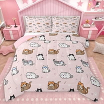 Homewish Cartoon Cats Bedding Comforter Set 2pcs for Kids Teens,Kawaii Animal Twin Comforter Sets Microfiber,Dreamy Princess Breathable Bedding Set,Super Cozy Room Decor,Reversible