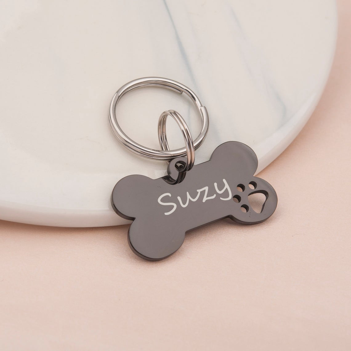 Anavia Stainless Steel Bone Hollow Paw Print Engraved Dog ID Tag, Multi-color, S