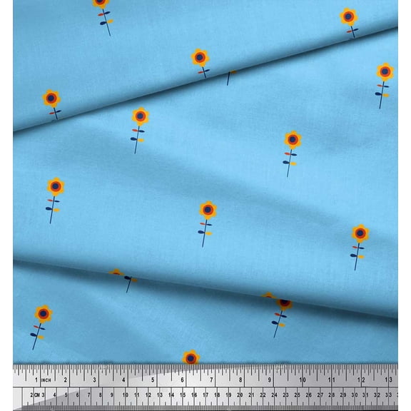 Soimoi Blue Georgette Viscose Fabric Leaves & Floral Clip Art Printed Fabric 1 Yard 42 Inch Wide