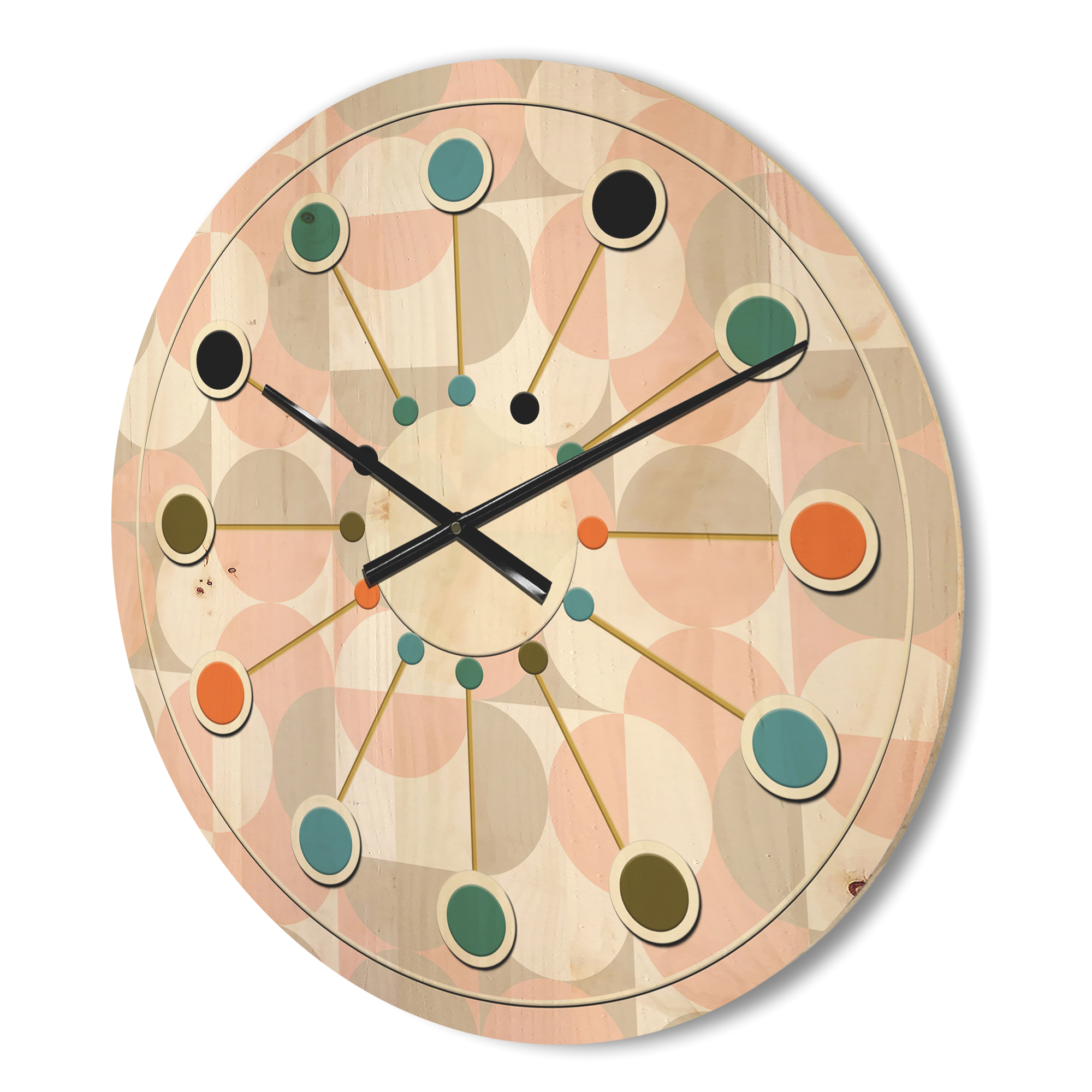 Designart 'Circular Retro Pattern III' Mid-Century Modern Wood Wall Clock