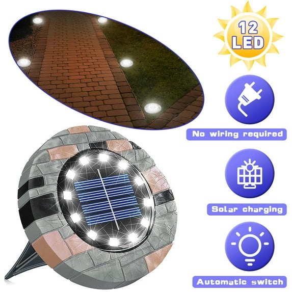CNKOO Solar Powered Ground Lights 16LED Garden Disk Deck Lamp Outdoor IP67 Water-resistant Landscape Lighting for Lawn Driveway Pathway Yard Patio Garden,1pcs 16LED-White