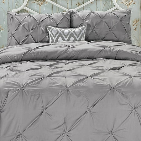 King Comforter Set Elegant Comfort Wrinkle Resistant - All Season Luxury Silky Soft Pintuck 3-Piece Comforter Set - King Grey ()