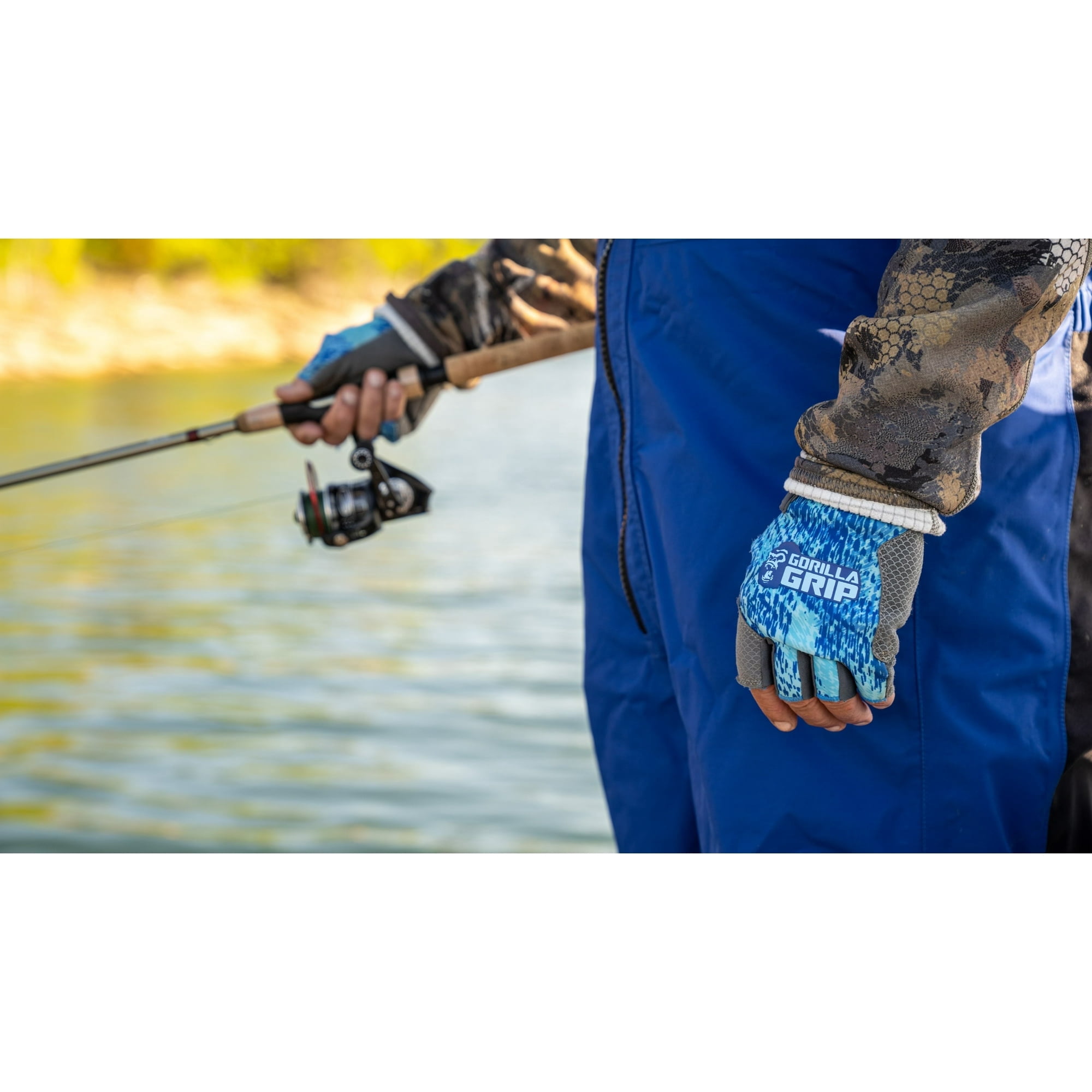 (2 pack) Gorilla Grip High Performance Finger-less Gloves, Blue Shatter, Heavy Duty Lycra, L, Unisex, 1 Pair