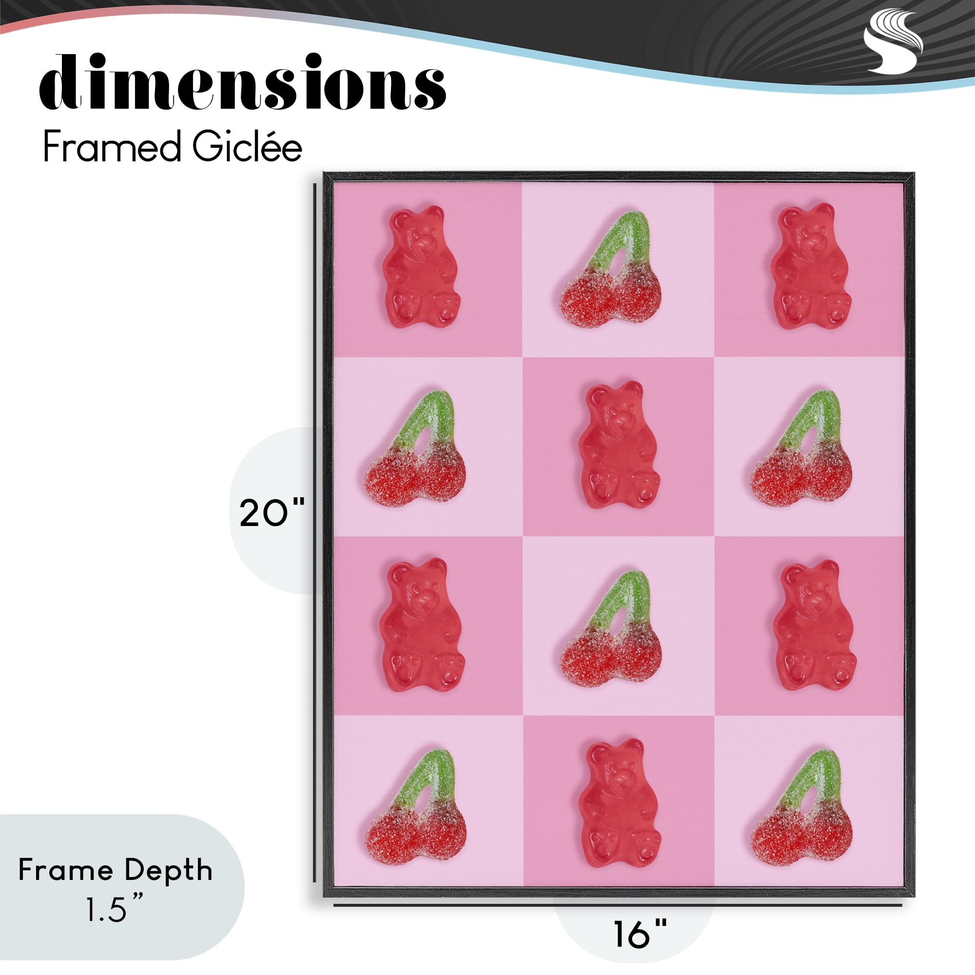 Stupell Industries Gummy Bears and Cherries Grid Black Framed Giclee Art, design by LISH Creative