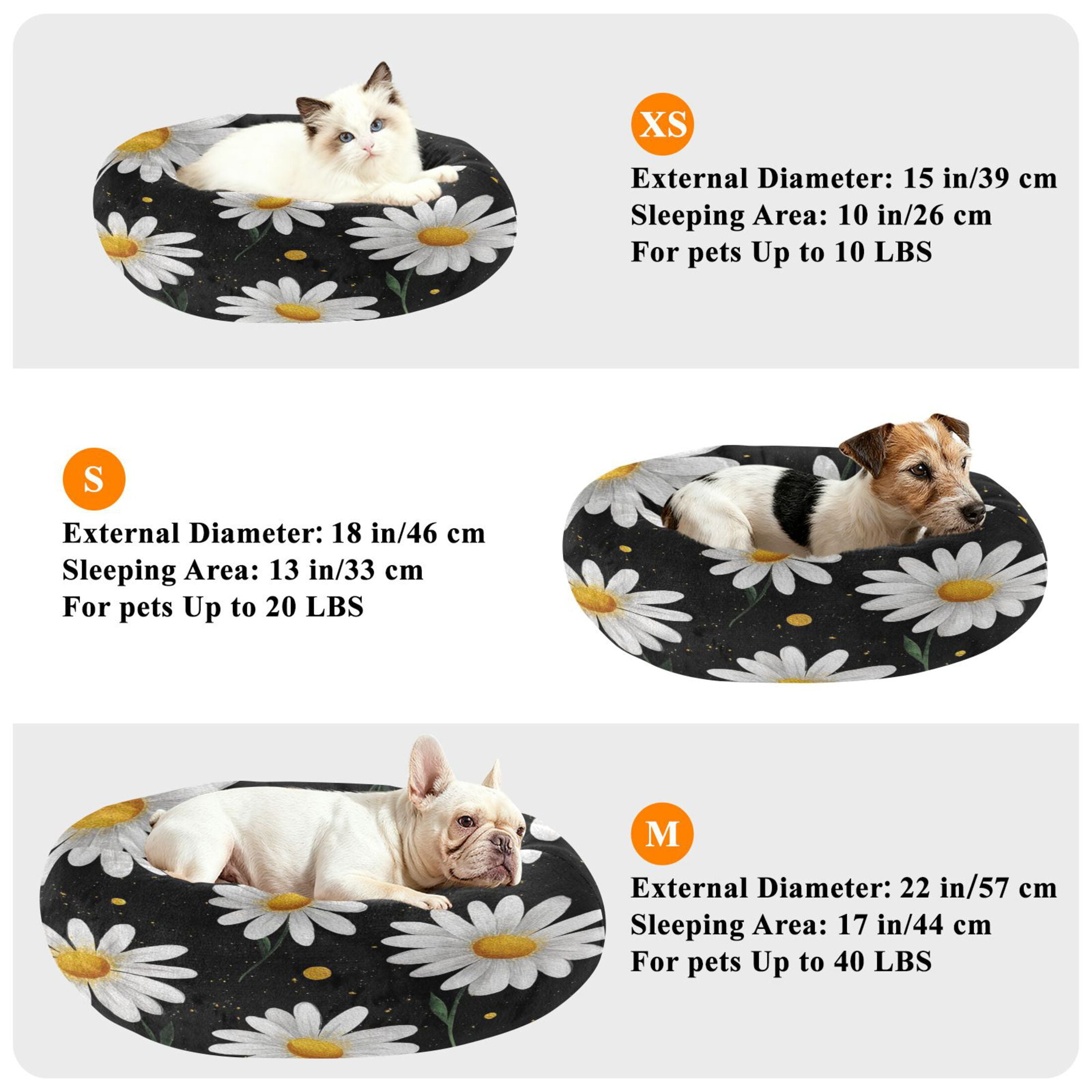 Iauyy Pet Couch Donut Cat Bed for Indoor Cats/Small Dogs Washable & Machine with Non-slip Bottom Calming Cat Furniture, The Artistic Daisy (M)