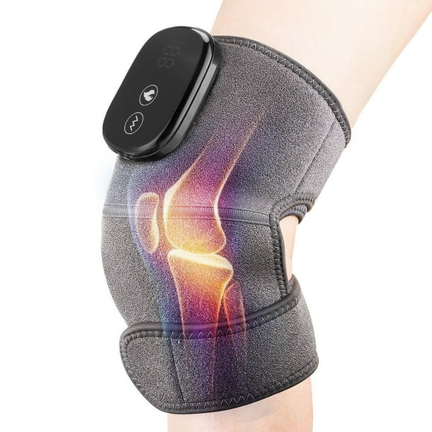 Rodillera con calefacción, 3 masajeadores de rodilla con calor y vibración ajustables para artritis, alivio del dolor de rodilla, rodillera de masaje con adaptador de CA