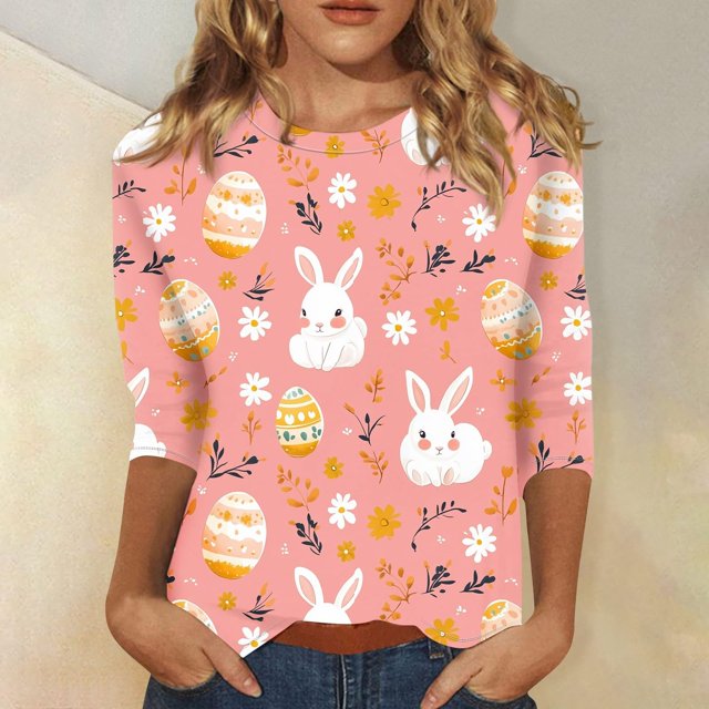 YLHFASHION T-shirt à Manches Trois-Quarts à Col Rond Décontracté Imprimé Floral pour Femmes Liquidation 2025 T-shirt à Manches Longues pour Femmes