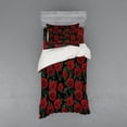 thumbnail image 1 of Ambesonne Rose Bedding Set 3 Pcs, Retro Petals Leaves Growth, Twin, Ruby Hunter Green Black, 1 of 3