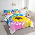 thumbnail image 3 of Feelyou Vibrant Yellow Sunflower Bedding Comforter Set 7 Pieces, Boho Damask Flower Print Full Bedding Set, Rustic Farmhouse Reversible Fitted Sheet Flat Sheet, Microfiber Bedroom Decor, 3 of 7