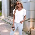 thumbnail image 6 of Women Summer V Neck Ruffle Short Sleeve Blouse Dot Flowy Shirt Tunic Top White L, 6 of 10