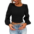 thumbnail image 4 of Blusas sexys de manga larga sin espalda para salir con cuello redondo y lazo cruzado en la espalda, 4 of 6