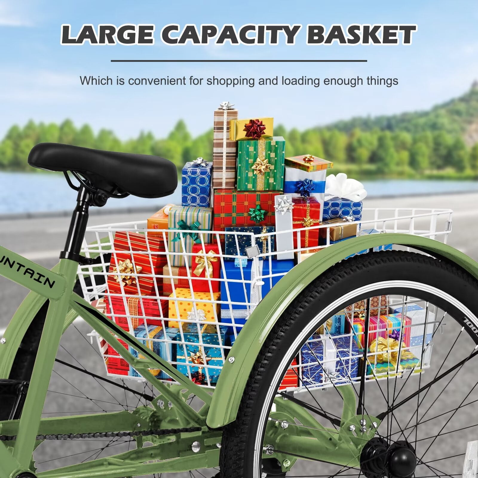 MOPHOTO 24/26 Inch Mountain Tricycle for Adults, 7 Speed Seniors Three Wheel Bikes,  Men's Women's Tricycles Trikes with Shopping Basket, Exercise