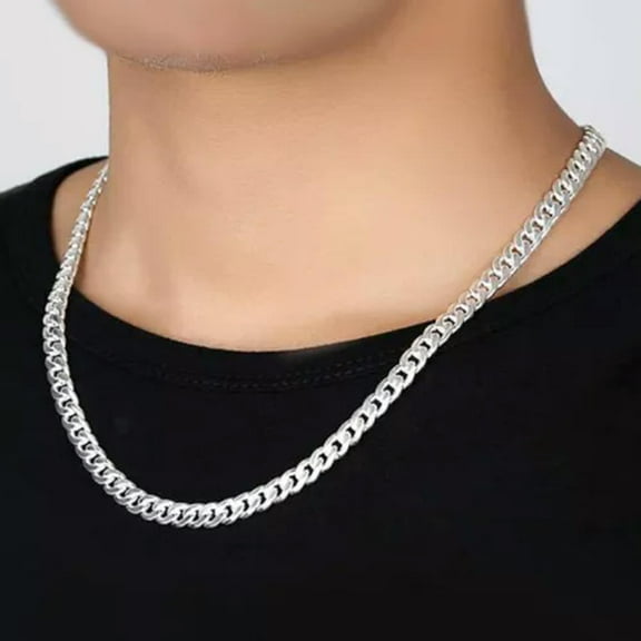 EOEMY 925 Sterling Silver Fashion Jewelry 7mm Sideways Chain Necklace Gift For Man -50Cm/20In