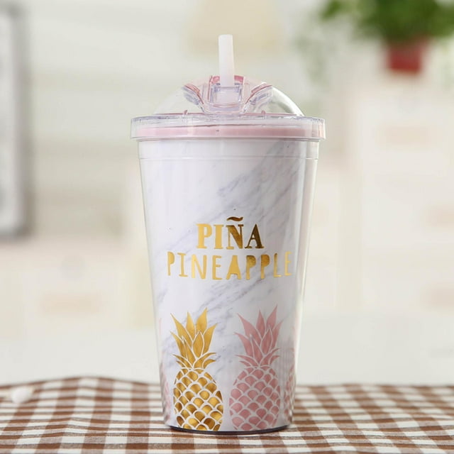 Tazas portátiles de doble pared aisladas con tapas y paja Vaso de plástico a prueba fría ebidas de frías y calientes B Yotijar Copas de botella