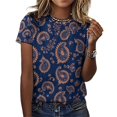 thumbnail image 3 of Paisley T-Shirt O Neck Retro Print Big Size T-Shirts Short Sleeve Tees Womens Pretty Design, 3 of 5