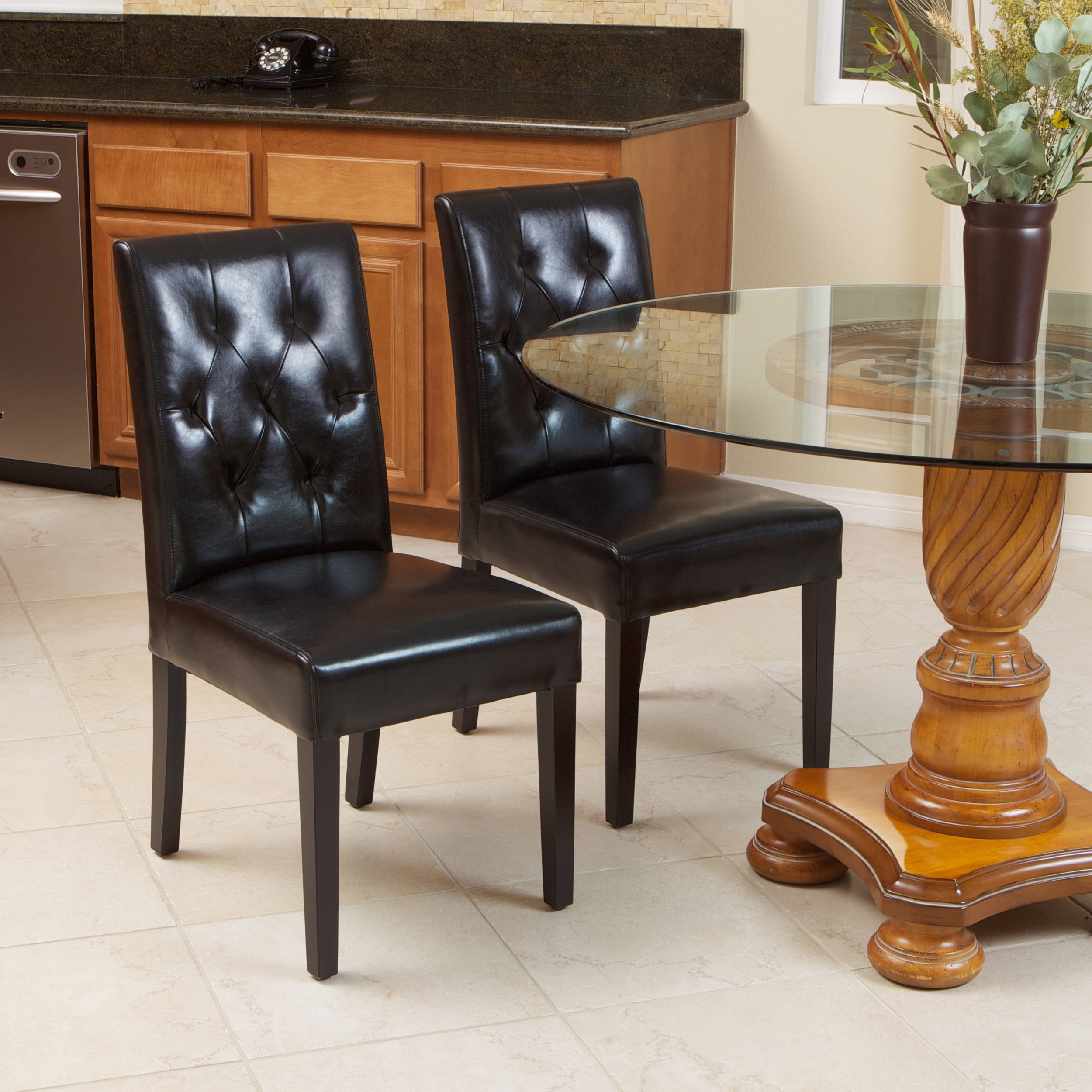 Hayden Bonded Leather Black Dining Chair (Set of 2)