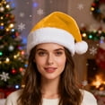thumbnail image 5 of Christmas Santa Hat for Women Soft Plush Pom Pom Santa Hat Color: Yellow Size: One Size, 5 of 6