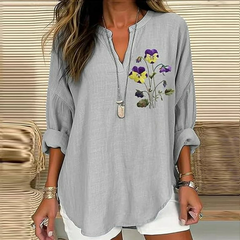 OJSFQUFP Tops for Women Dressy Casual Grey Women Thin Pansy