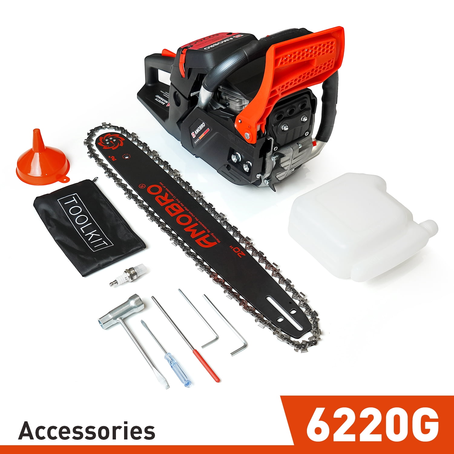Amobro Gas Chainsaw 20-inch 62CC 3HP 2-Cycle Petrol Powered Chain Saws for Trees and Wood Cutting