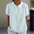 thumbnail image 2 of Holzkary Cotton Linen Shirt for Women Loose Fit 2025 Trendy Womens Summer Tops Lapel Striped Back Loose Top Casual Shirt T Shirt Light Blue 3Xl, 2 of 5