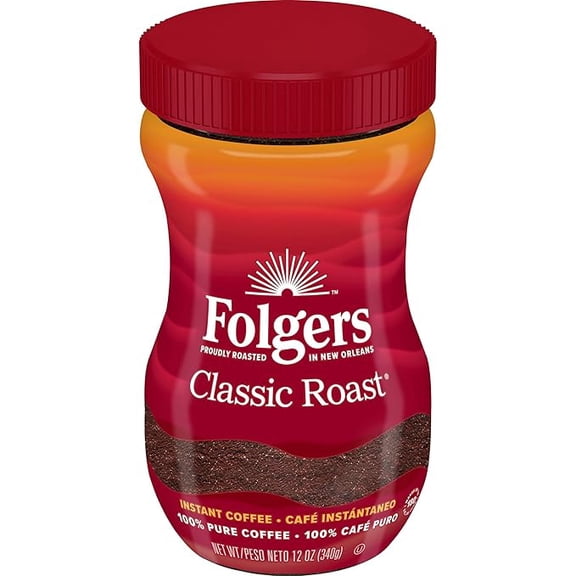 1x Folgers Classic Roast Instant Coffee Crystals, 12 Ounces