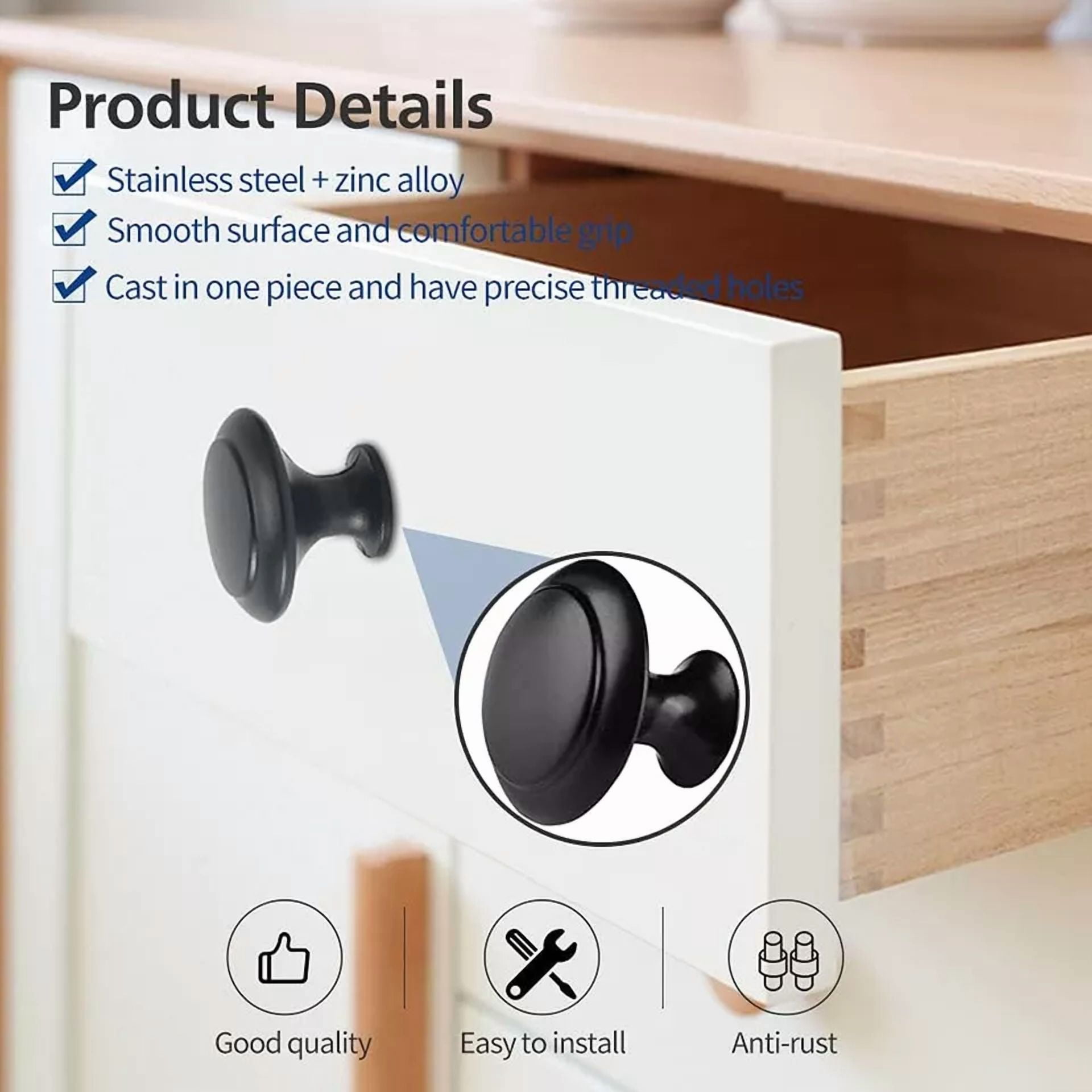 40X Black Round Kitchen Cabinet Knobs Door Drawer Hardware Cupboard Handle Pulls