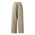 thumbnail image 4 of Dyfzdhu Women Solid Color High Waisted Casual Button Cotton Linen Wide Leg Pants Yellow, 4 of 7