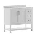 thumbnail image 2 of BizChair 42 Inch Bathroom Vanity with Sink, Storage Cabinet with Soft Close Doors, Open Shelf and 3 Drawers, Carrara Marble Finish Countertop, White/White, 2 of 12
