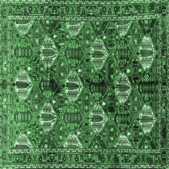 Ahgly Company Indoor Square Persian Emerald Green Traditional Area Rugs, 7' Square