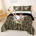 thumbnail image 3 of Feelyou Largemouth Bass Fish Queen Comforter Set for Men, Farmhouse Wooden Camo Bedding Comforter Set, Brown Green, Black Reversible, 3-Piece, 3 of 6