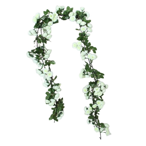Guirnalda de flores artificiales colgantes de 180 cm con hojas verdes Blanco