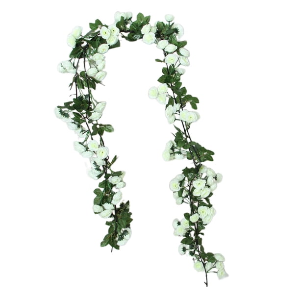 Enredadera de flores artificiales, enredaderas de hojas verdes artificiales, enredadera de rosas de seda para mesa de arco Blanco