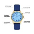 thumbnail image 3 of Bandni Womens Glow Watch - Leather Quick Release Band - 28mm Analog Women's Easy to Read Watch with Light, Light Up Watches, Quartz, White Dial, Big Numbers, Glow in Dark Hands - Gold Tone / Blue, 3 of 6