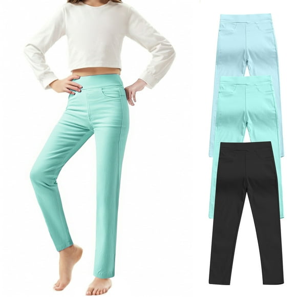 Odeerbi 3-10 Años Niñas 3 Pcs Algodón Leggings Mallas Elásticas Pantalones de Color Sólido Casual Pantimedias