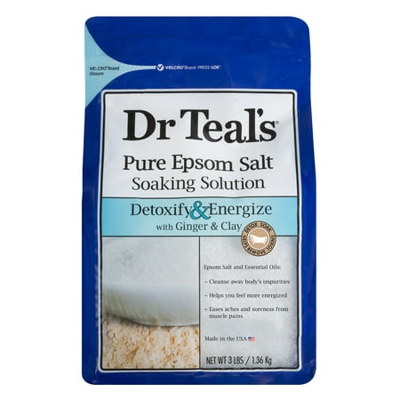 Dr Teal's Pure Epsom Salt Soaking Solution, Detoxify & Energize with Ginger & Clay, 3