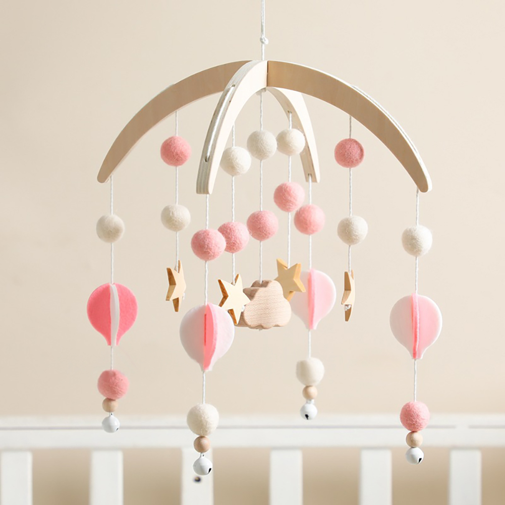Wooden Baby Crib Bell – Star-Shaped Hanging Wind Chime Mobile, Soothing Rotating Toy for Newborns & Infants, Pink