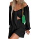 thumbnail image 3 of Sunloudy Traje casual para mujer, blusas cortas de manga larga con hombros descubiertos de color sólido + pantalones cortos sueltos con volantes Sunloudy  moda, 3 of 10