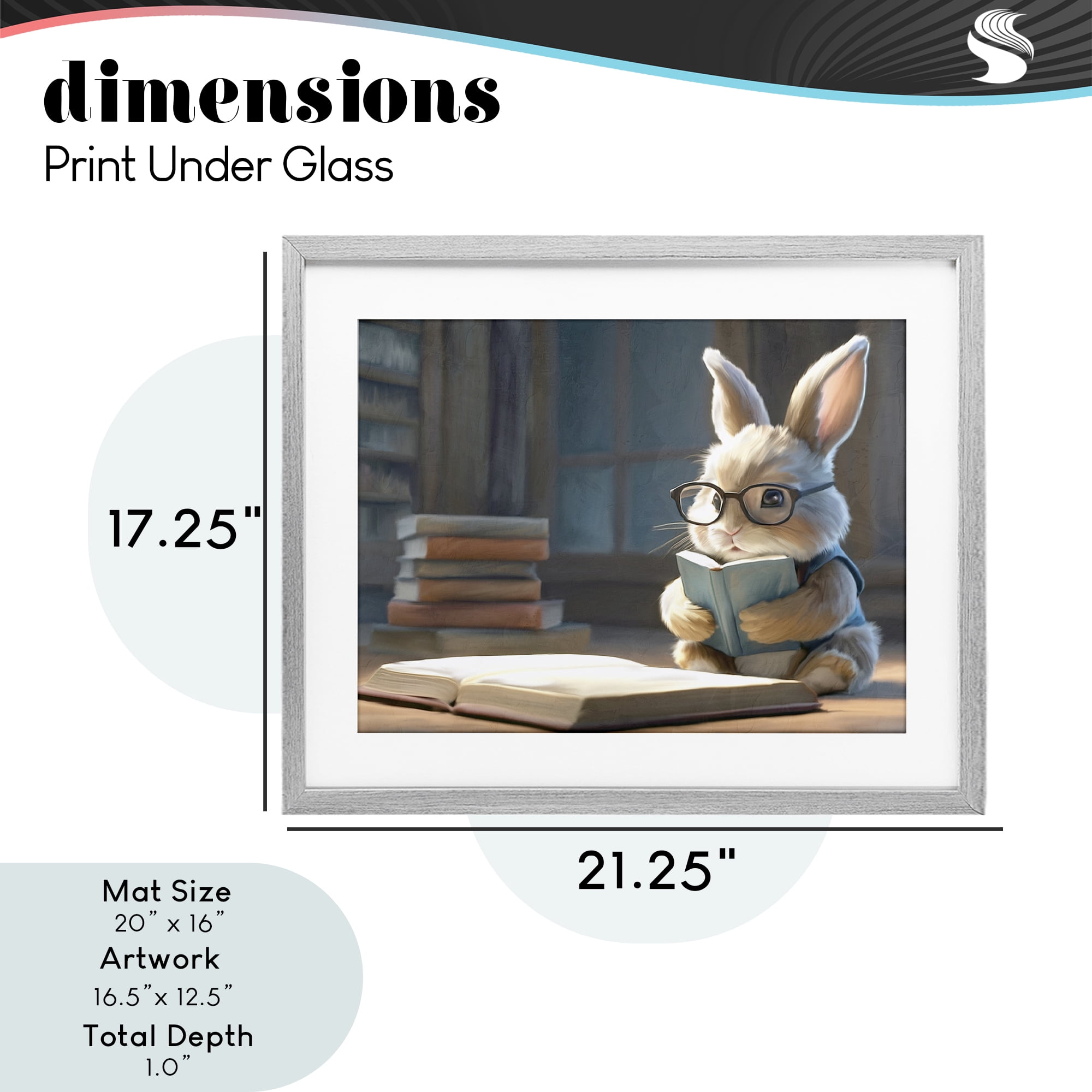 Stupell Industries Bookish Bunny at Desk Gray Framed Print Under Glass, design by Kim Allen