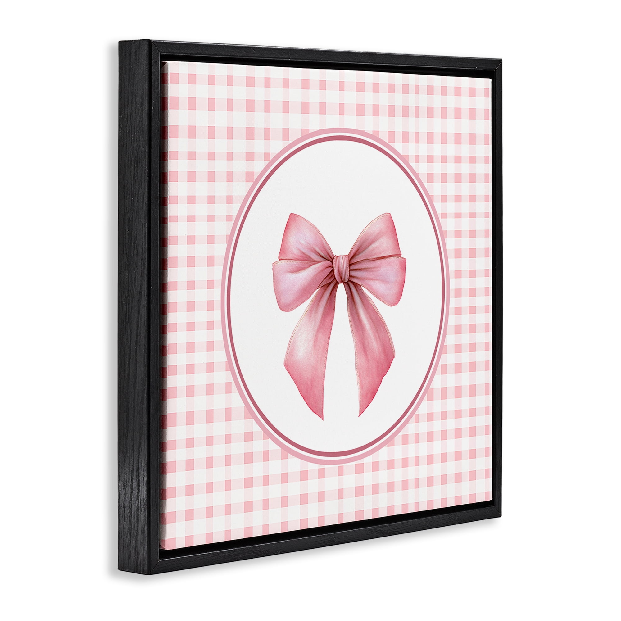 Stupell Industries Pink Bow with Circular Gingham Black Framed Floater Canvas Wall Art, design by Christine Simpson Art