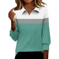 thumbnail image 2 of Hfnxid Womens 3/4 Length Sleeve Top Casual Collared V Neck Shirt Fashion Color Block Athletic Tops Going Out Golf Sport Tee, 2 of 6